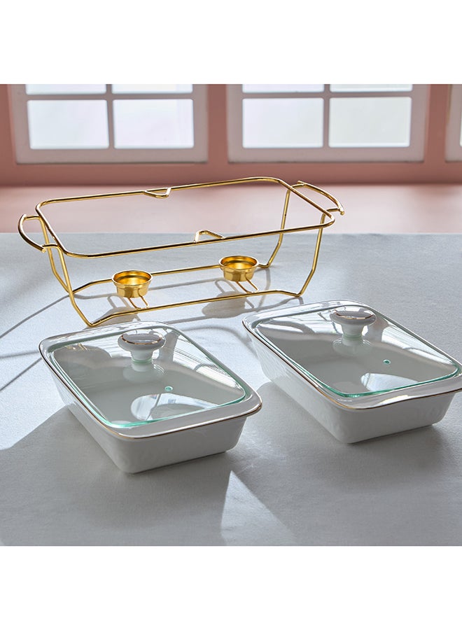 Home Box Noor Luxe Twin Food Warmer White and Gold - Image 3